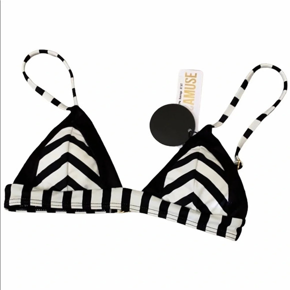 Amuse Society Helen Striped Triangle Bikini Top XS - Picture 3 of 4